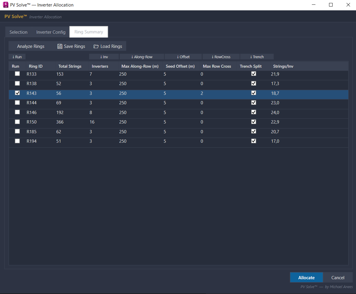 String to inverter allocation settings
