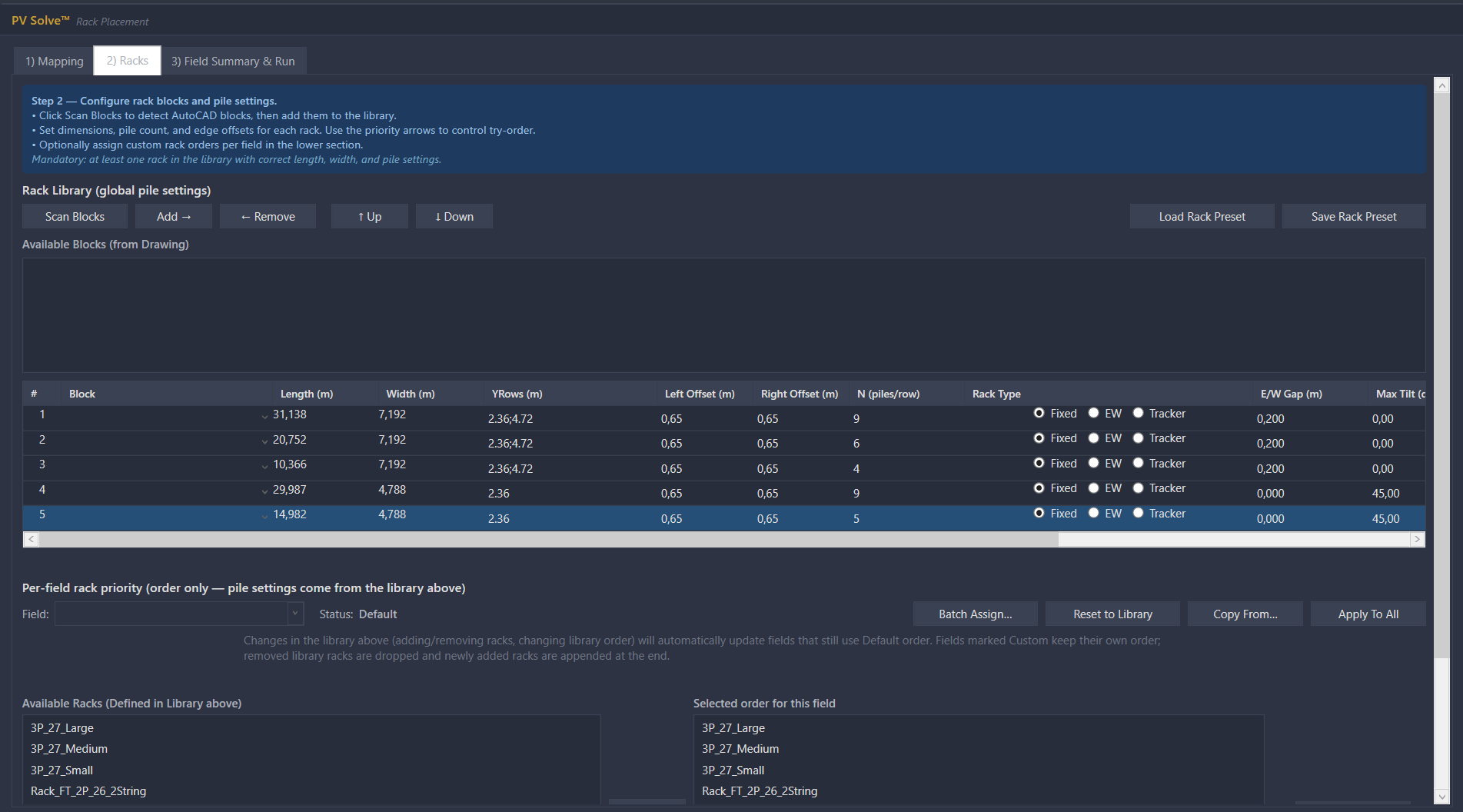 PV Solve UI - Rack placement constraints